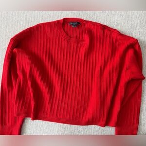 French Connection Red Ribbed Crewneck Sweater
